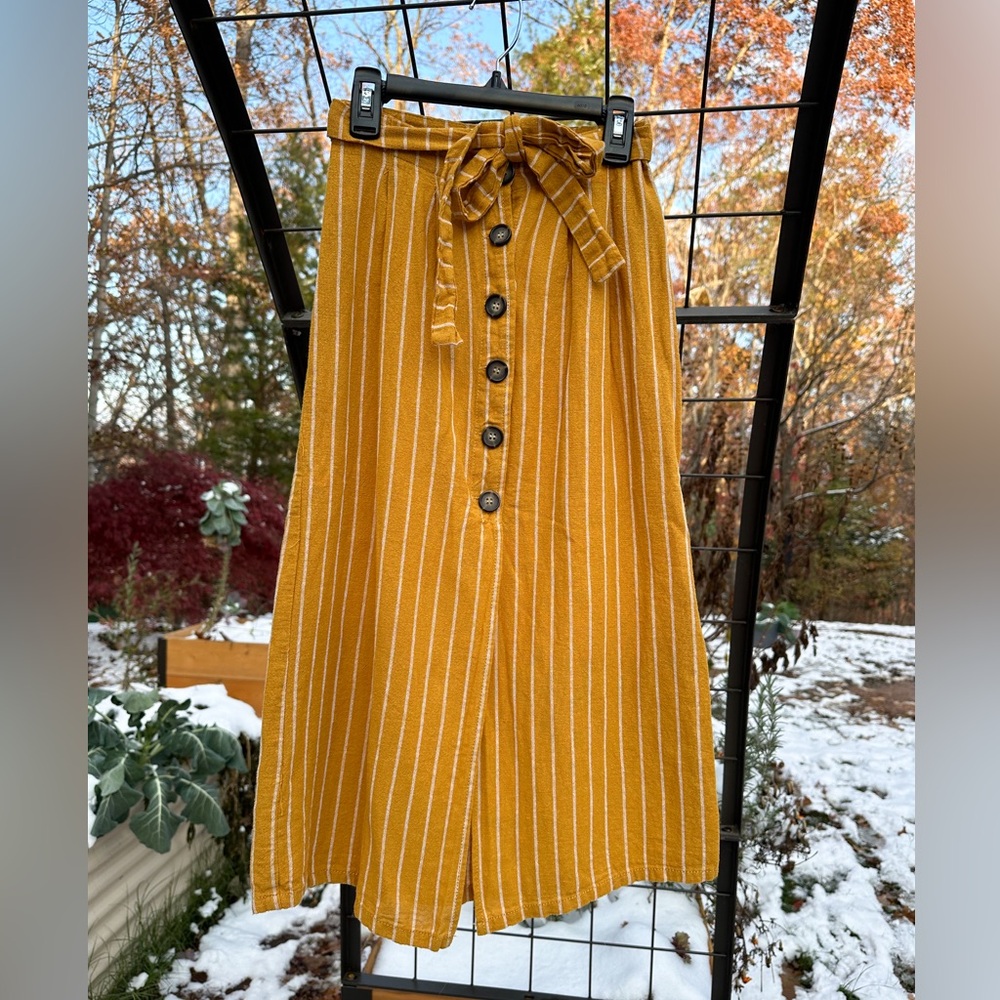 Mustard Yellow Striped Linen Skirt